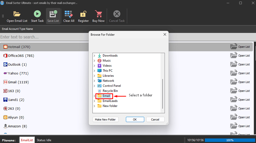 Extract from specific mailbox folder