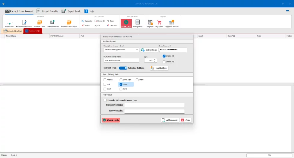 Extract from specific mailbox folder