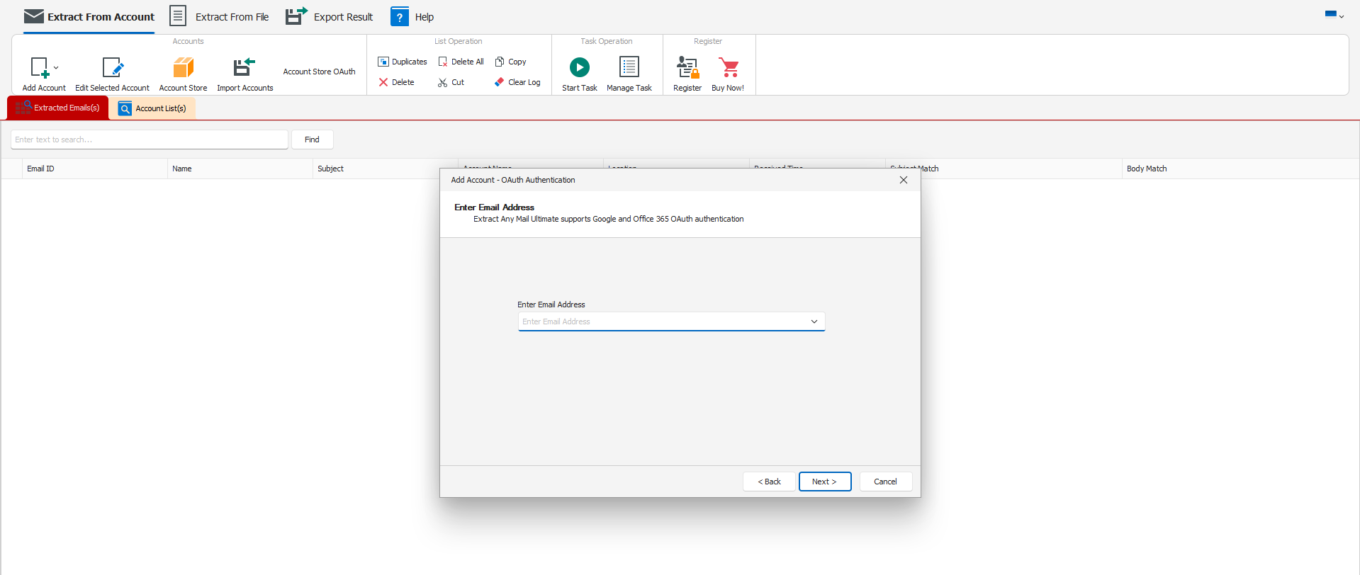 Enter the email address that you want to extract from