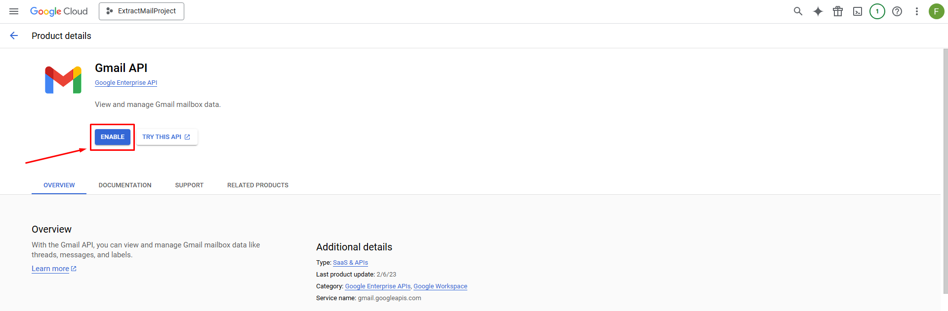 Activate the Gmail API for your projectI