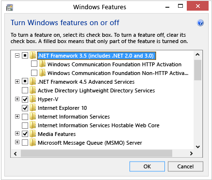 Enable the .NET Framework 3.5 on Windows 10, Windows 8.1, and Windows 8
